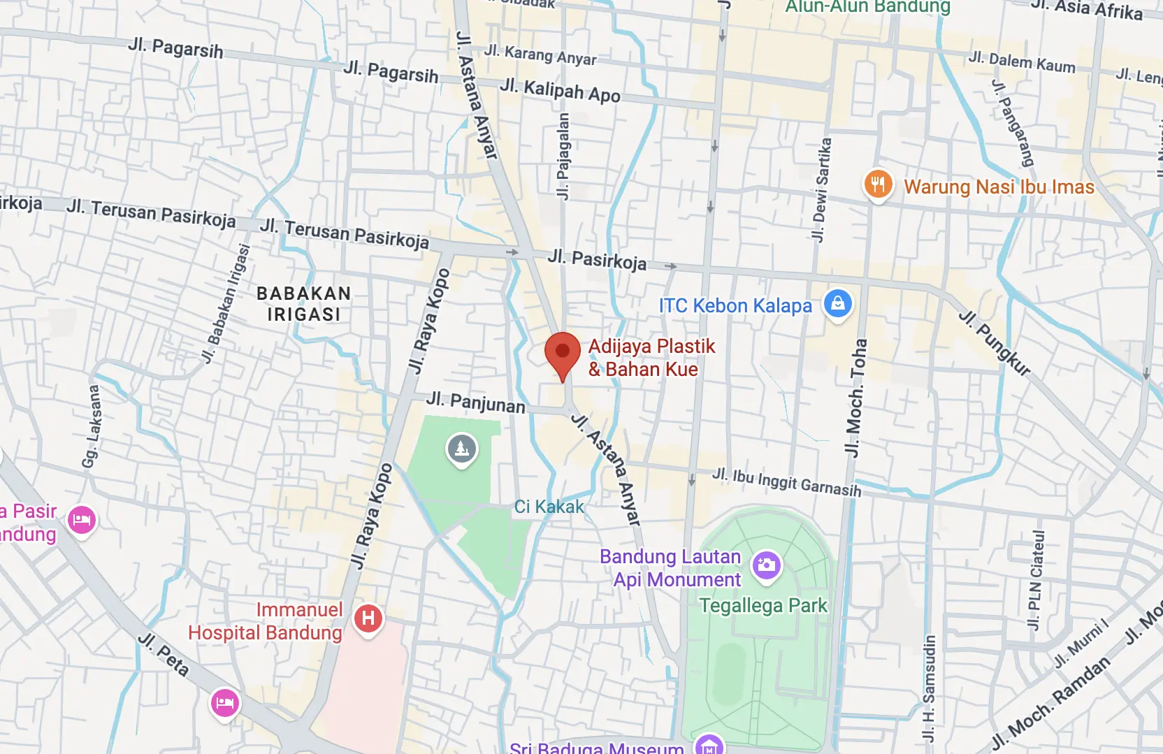 Peta lokasi Toko Adijaya Bandung — Jl. Astana Anyar No.228, Bandung, Jawa Barat