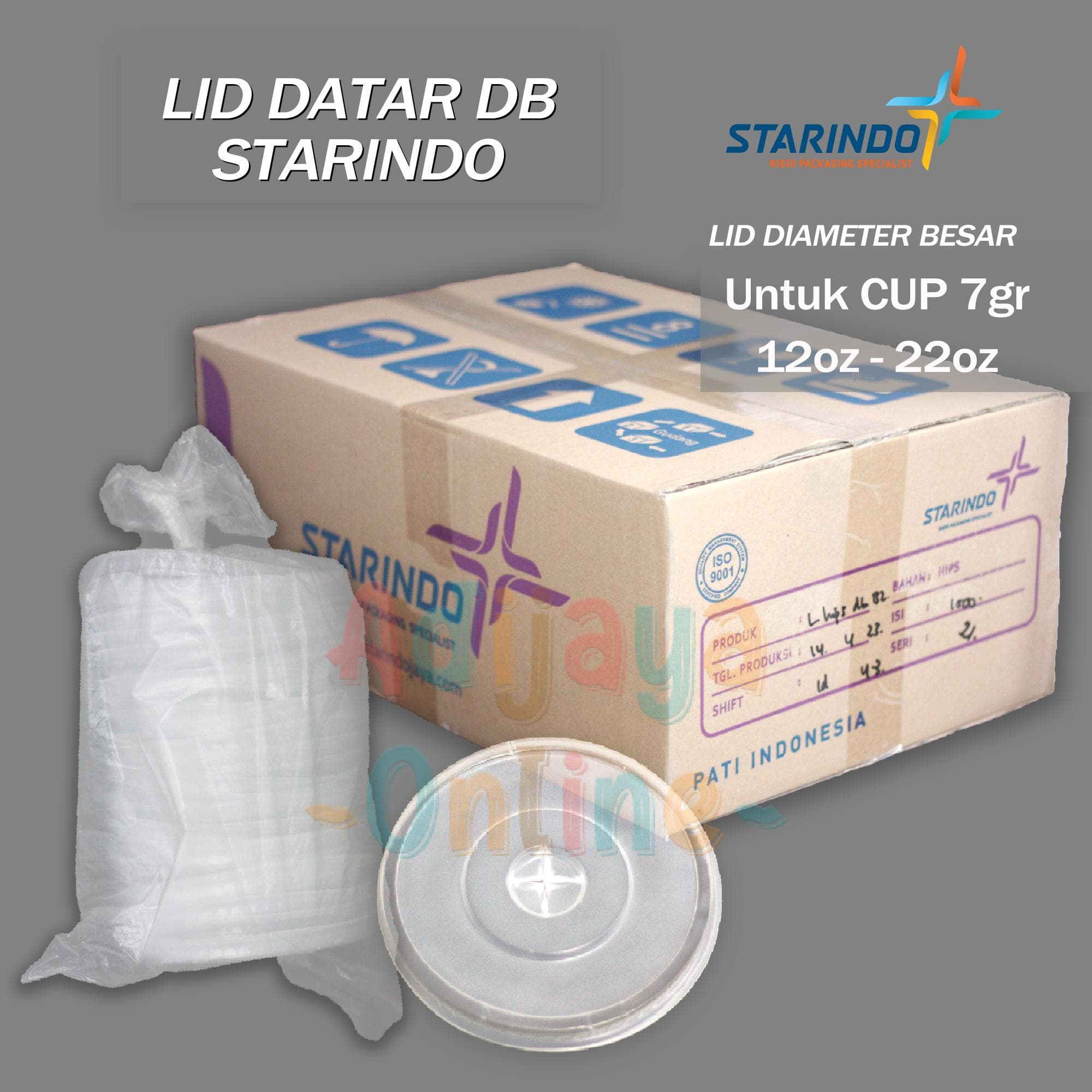 Tutup Lid Datar Starindo DB 12–22oz 7gr (1 Karton 20 Toros) — Tutup & Lid di Adijaya Bandung