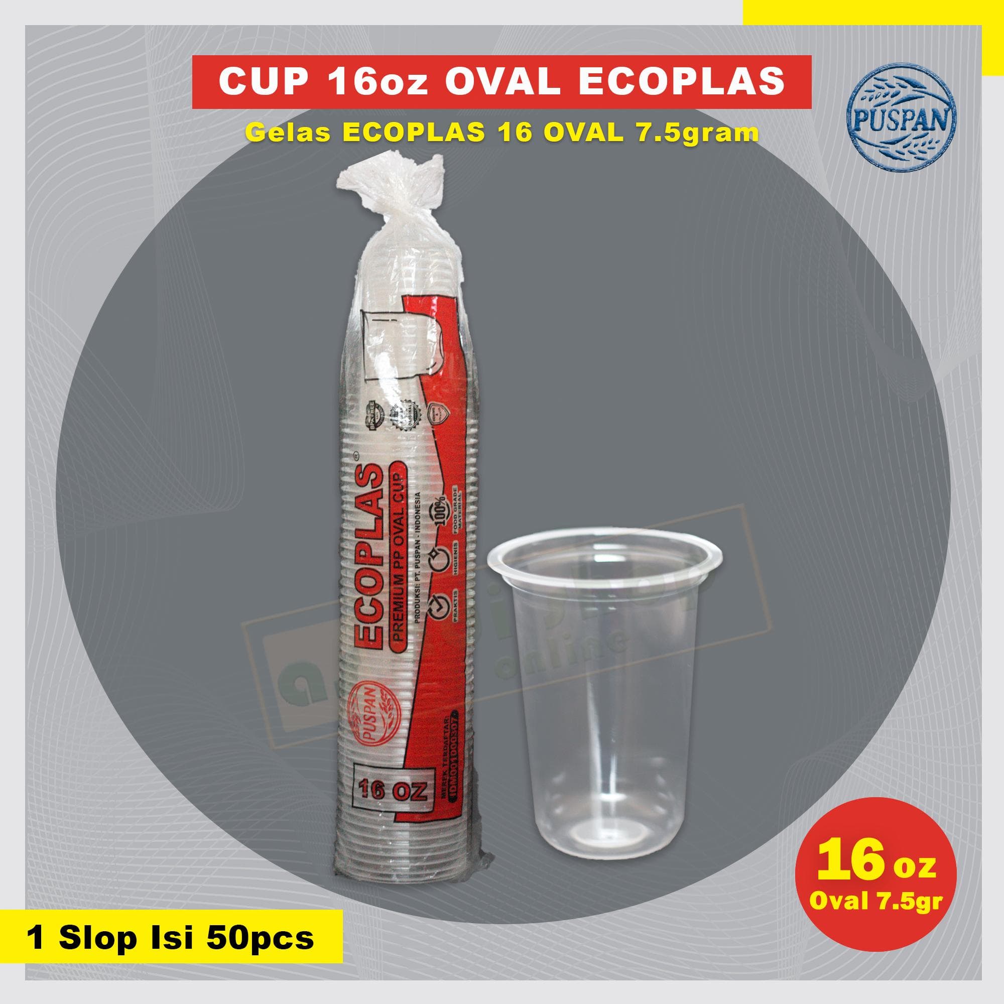 Cup Gelas Plastik Ecoplas 16 oz Oval isi 50pcs di Adijaya Bandung