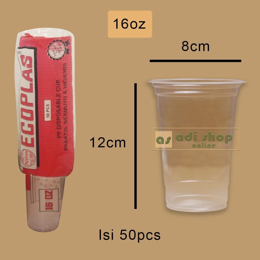 Cup Gelas Plastik Ecoplas 16 oz isi 50pcs — Gelas Plastik & Cup di Adijaya Bandung