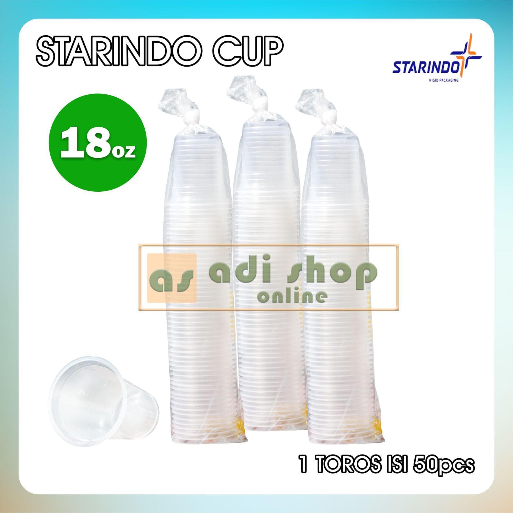 Gelas Cup Plastik Datar Starindo 18oz 7gr 1 Slop isi 50cup — Gelas Plastik & Cup di Adijaya Bandung