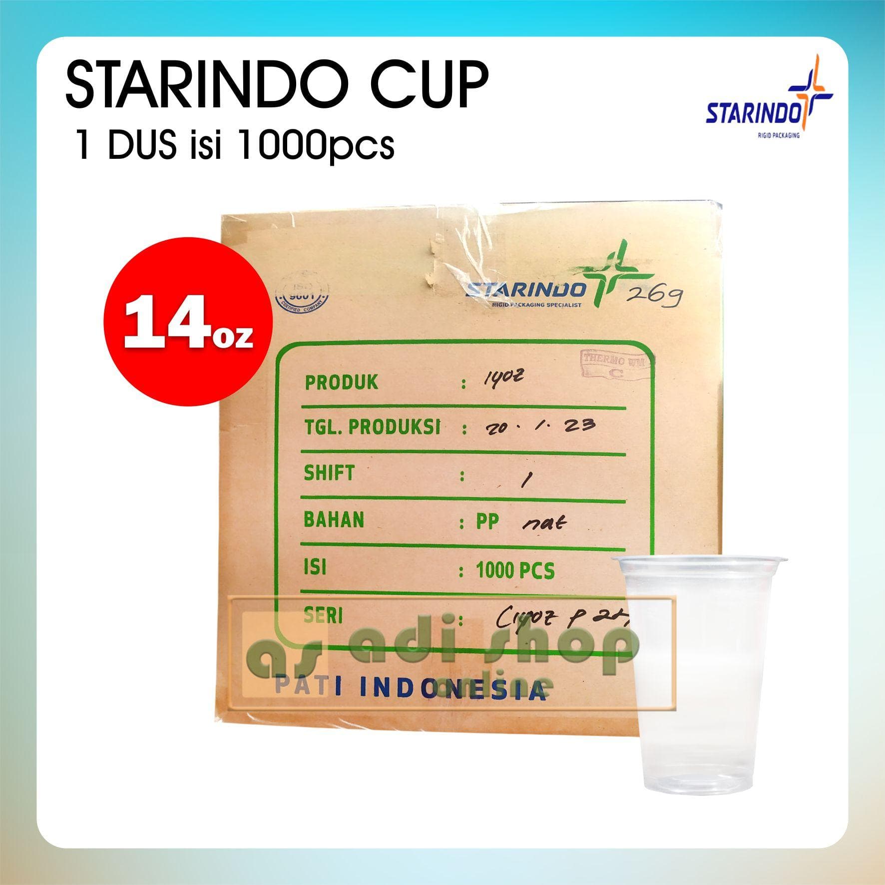 Gelas Cup Plastik Datar Starindo 14oz 7gr Karton isi 1000pcs — Gelas Plastik & Cup di Adijaya Bandung