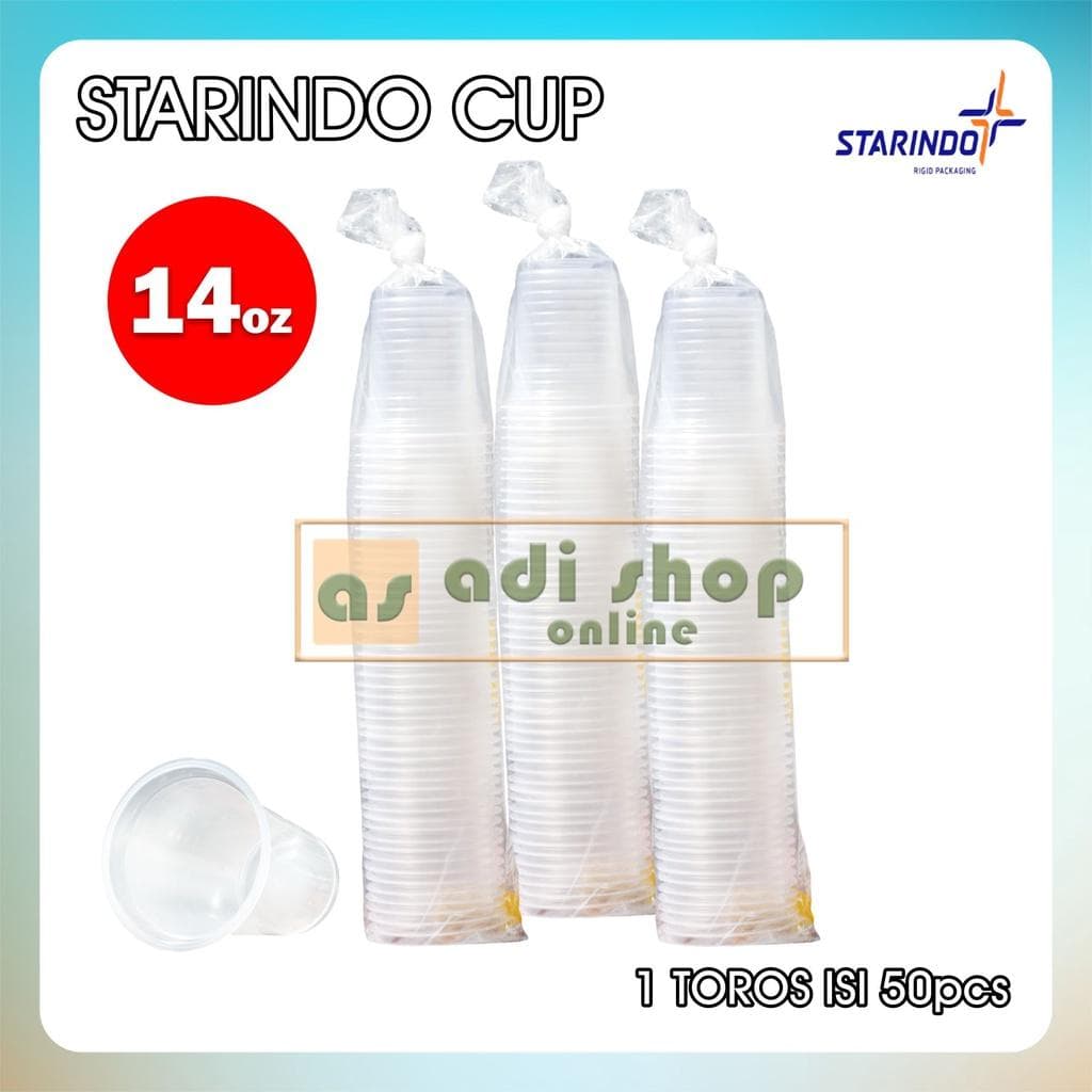 Gelas Cup Plastik Datar Starindo 14oz 7gr 1 Slop isi 50cup — Gelas Plastik & Cup di Adijaya Bandung