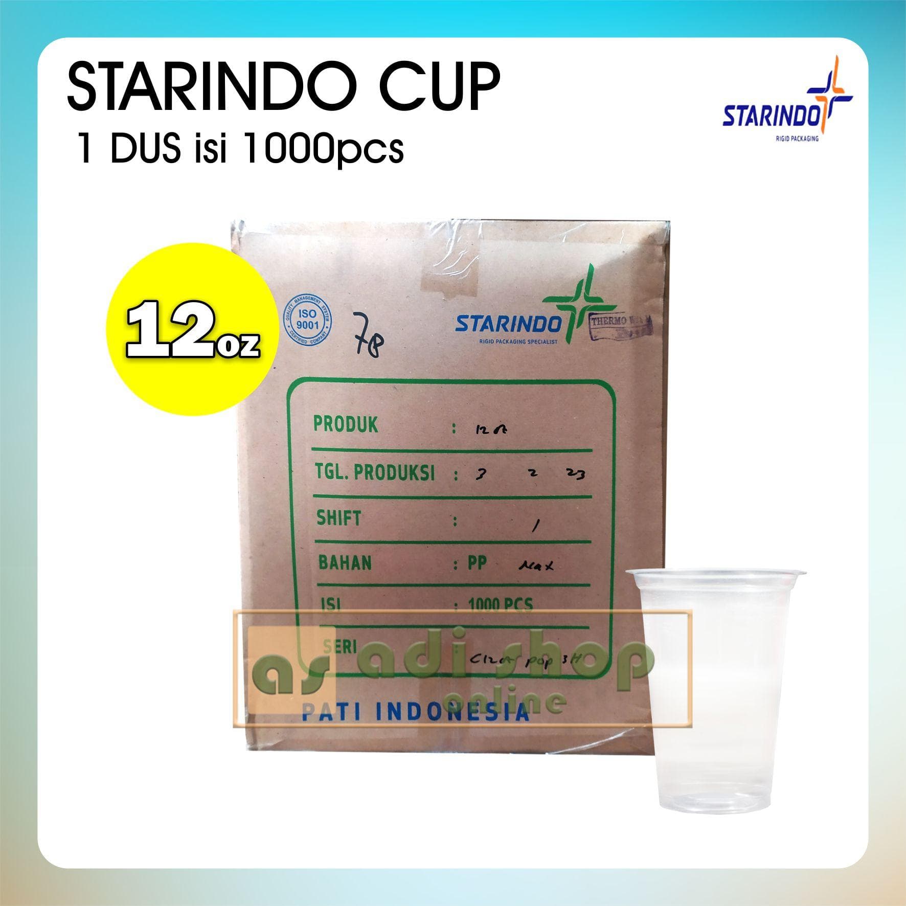 Gelas Cup Plastik Datar Starindo 12oz 7gr Karton isi 1000pcs — Gelas Plastik & Cup di Adijaya Bandung