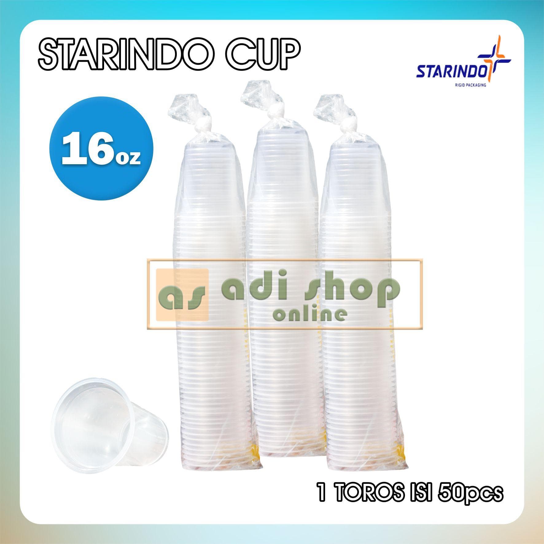 Gelas Cup Plastik Datar Starindo 16oz 7gr 1 Slop isi 50cup — Gelas Plastik & Cup di Adijaya Bandung