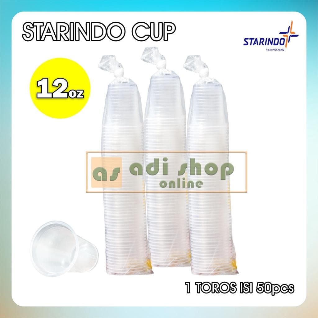 Gelas Cup Plastik Datar Starindo 12oz 7gr 1 Slop isi 50cup — Gelas Plastik & Cup di Adijaya Bandung