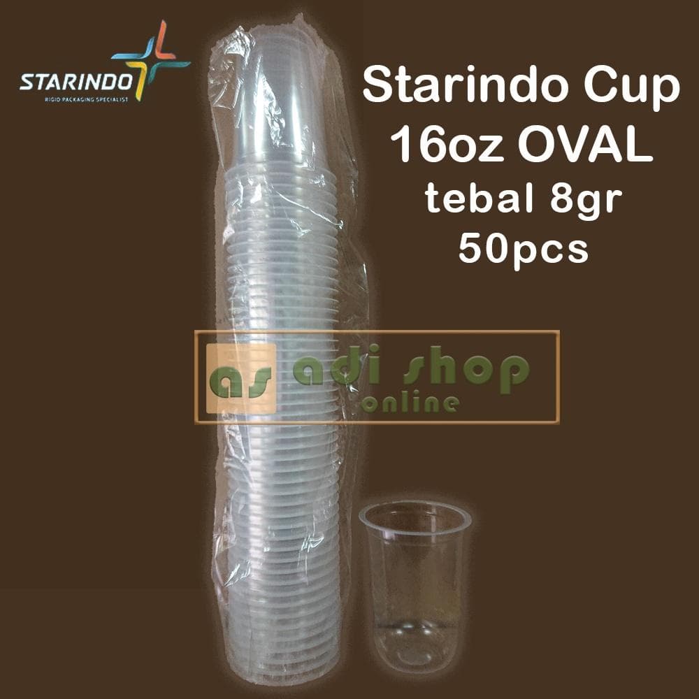 Starindo Cup 16oz Oval Tebal 8gr — Gelas Plastik & Cup di Adijaya Bandung