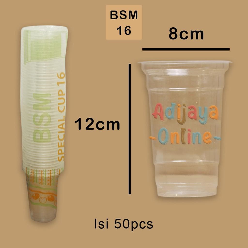 Cup Gelas Plastik BSM 16oz isi 50pcs — Gelas Plastik & Cup di Adijaya Bandung