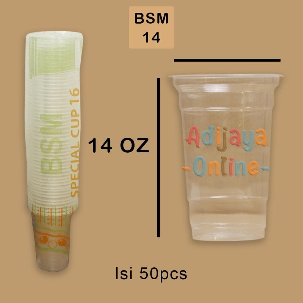 Cup Gelas Plastik BSM 14oz isi 50pcs — Gelas Plastik & Cup di Adijaya Bandung